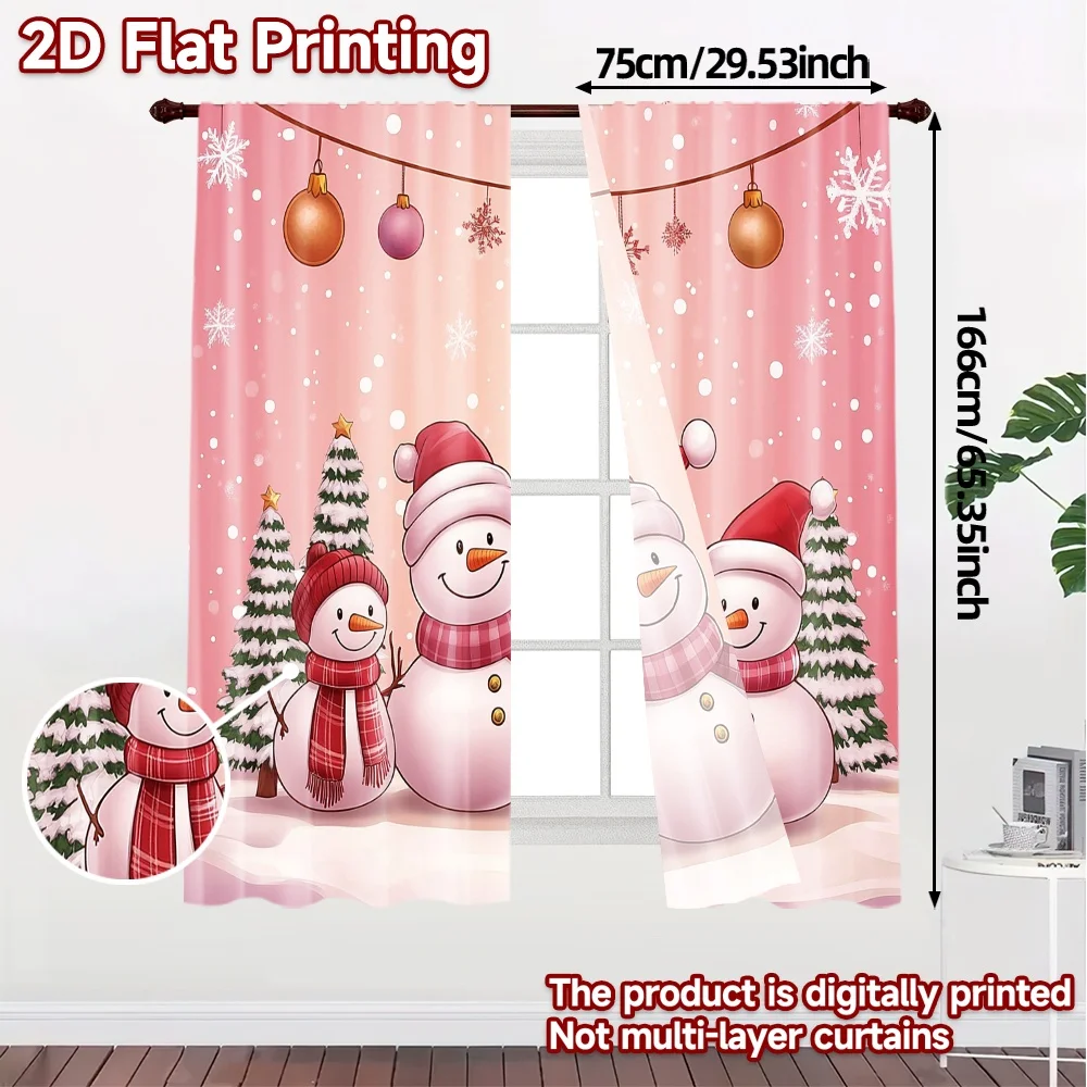 2pcs,Curtains Cute Snowmen Merry Christmas Festive Modern Curtains Roller Blinds Versatile Durable Polyester Curtains Gifts