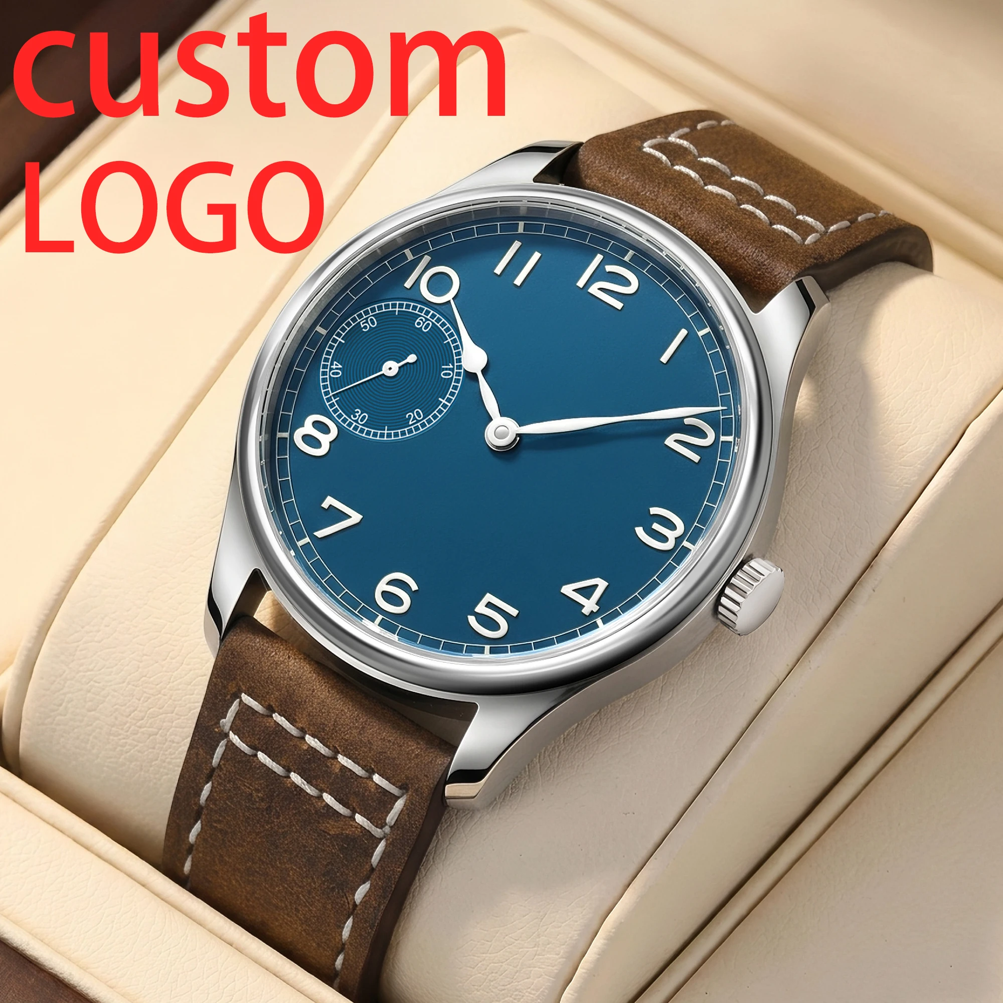 CUSTOM Hot Sale 41mm Sapphire Crystal Manual Mechanical Watch For Men Custom No Logo No Minimum Sport Type 22mm Leather Band
