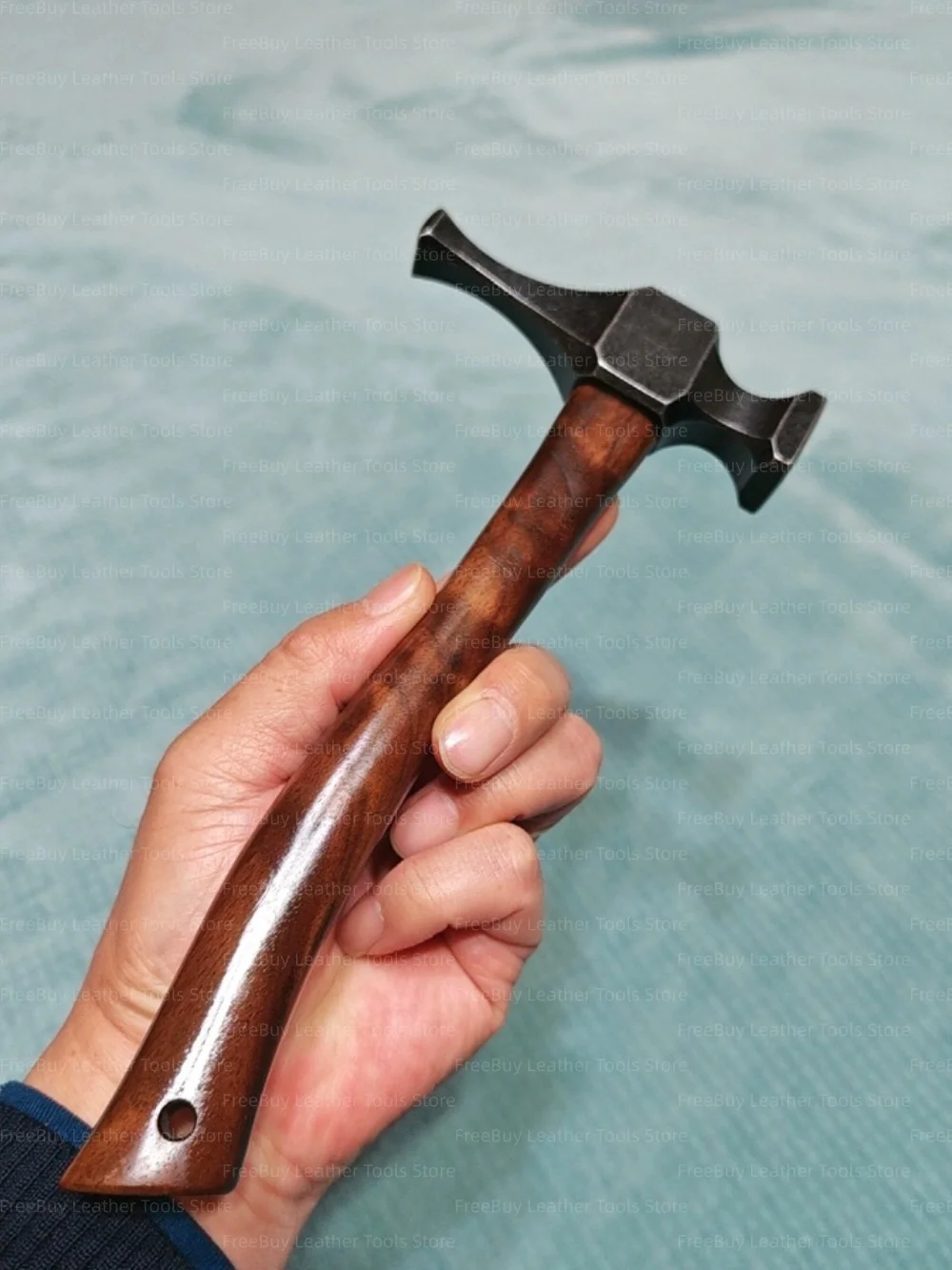 QIANYU Leather Craft Stitching Hammer – Double‑Ended Creasing & Stitching Settler, 3Cr13 Stainless Steel Head, Walnut Handle