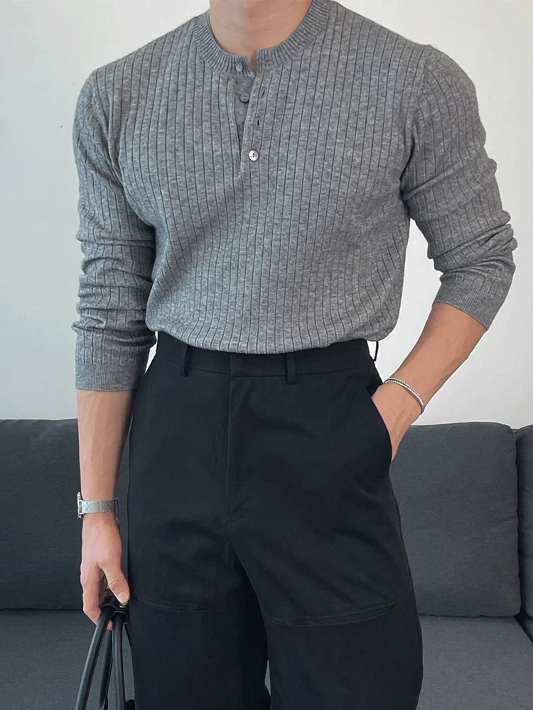 

Men's Knitted Woolen Pullover Long Sve Casual irt Slim Fit Henry Collar Workwear f Buttoned irt Soft American ...