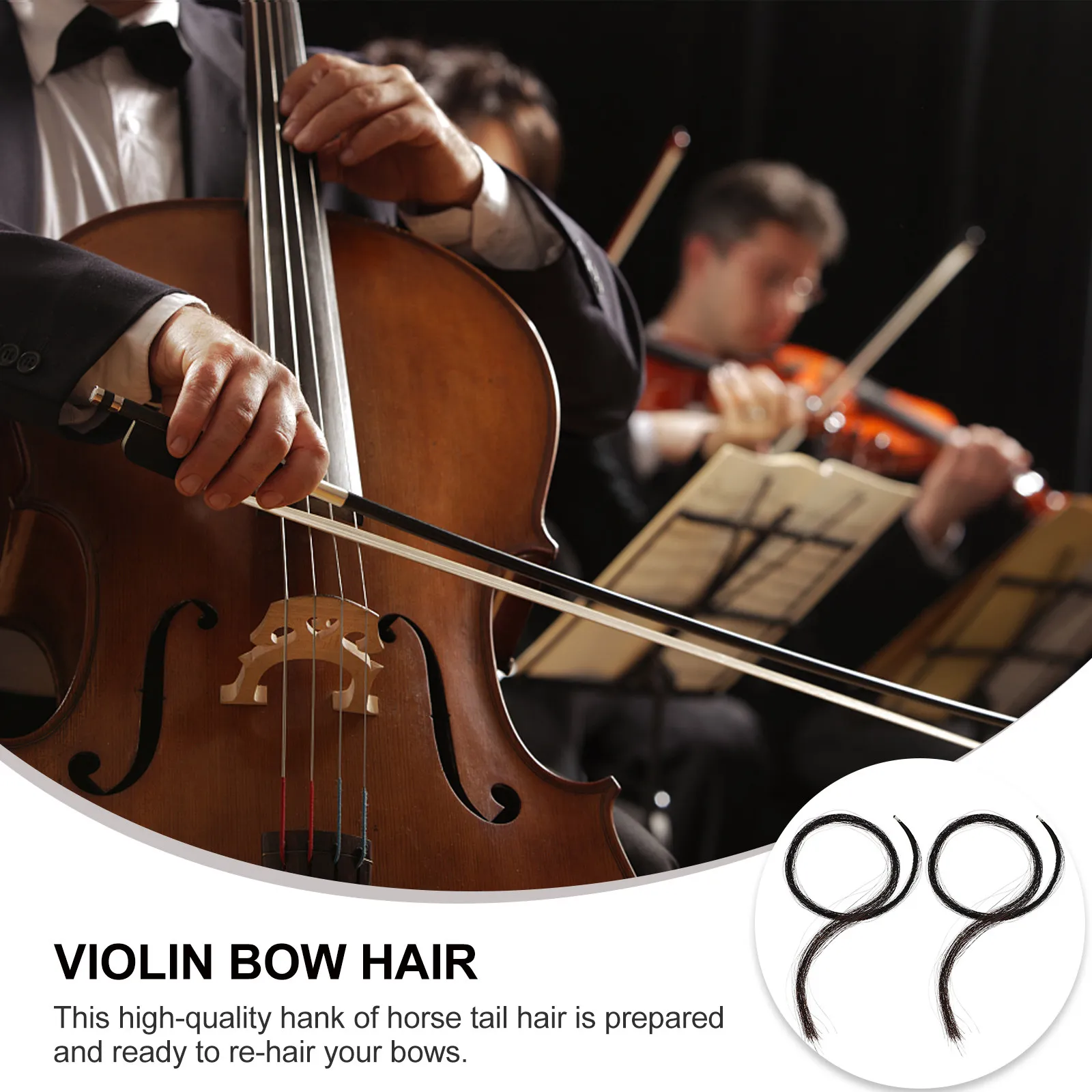 2 Hanks Tail Hair for Violin Bow Rehairing Professional Grade Uniform Thickness Easy DIY Replacement Violin Bow