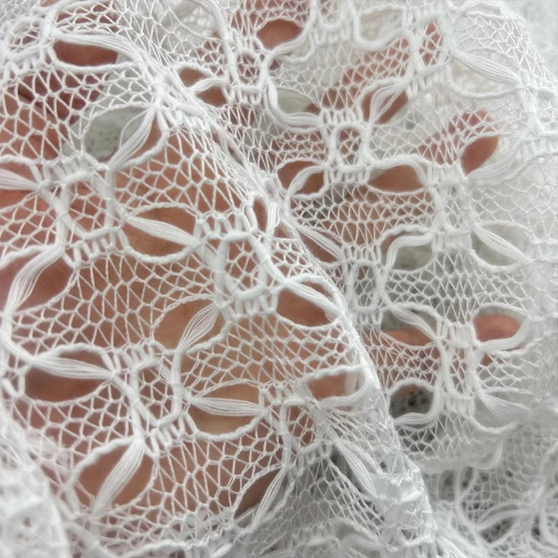 

Black White Knitted Mesh Fabric Creative Design Yarn Sweater Lace Clothing Material By The Meter