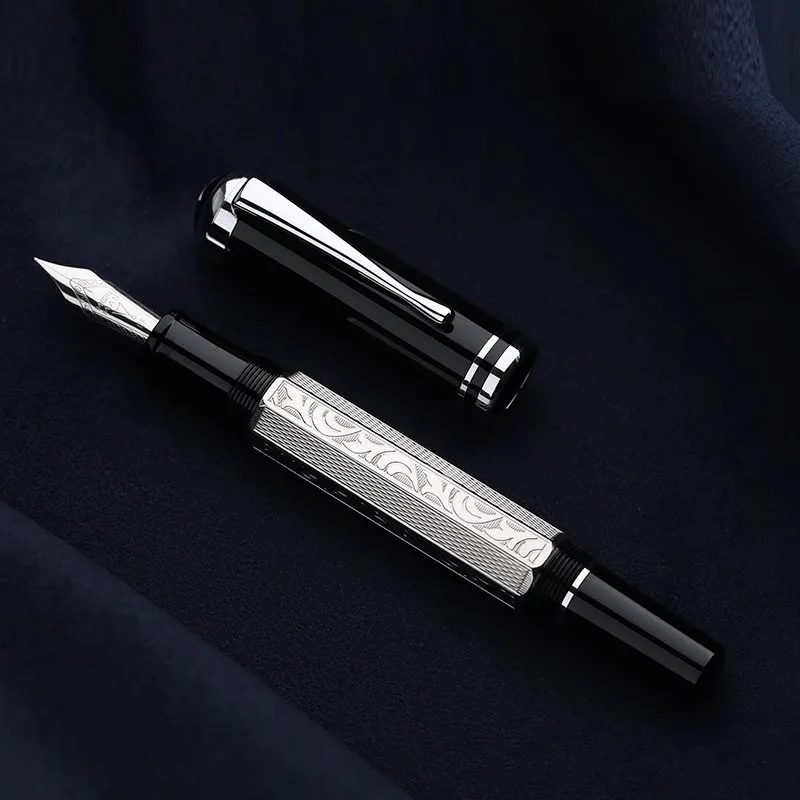 New Majohn P138  Piston Ink Drawing Fountain Pen No. 35 Damien Tip EF/F 0.38MM 0.5MM,Stainless Steel Etched Pattern Metal Pens