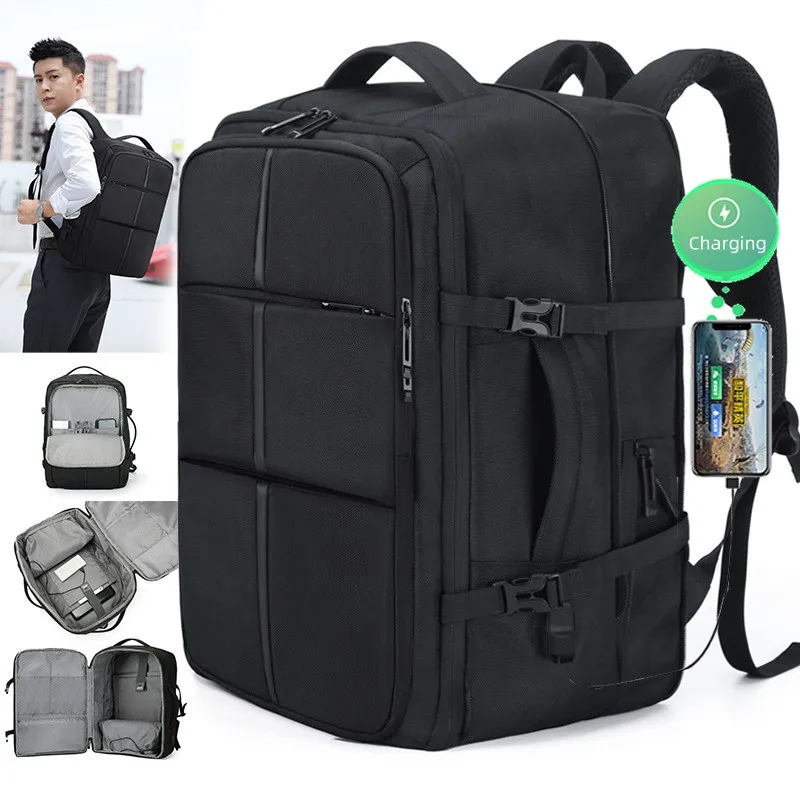 Mochila de Negócios de Grande Capacidade Masculino Multifuncional Nylon Expansível Computador de Viagem, Saco de Bagagem Impermeável, Novo