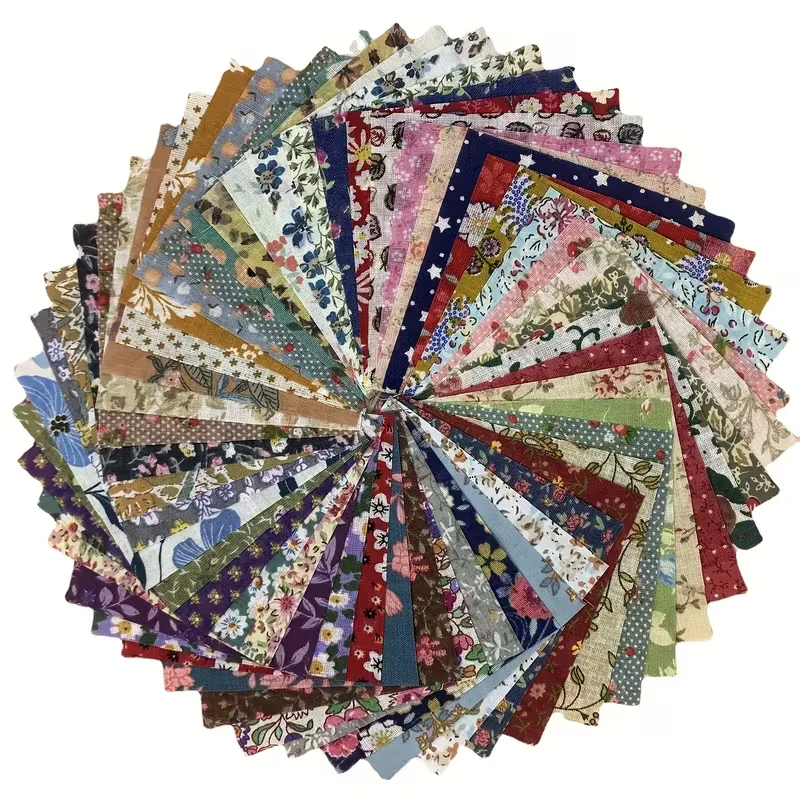50pcs Dark Quilted Fabric Bundle, 10x10cmAssorted Colors for DIY Sewing, Crafts & Clothing, Handmade Printing, ,random color