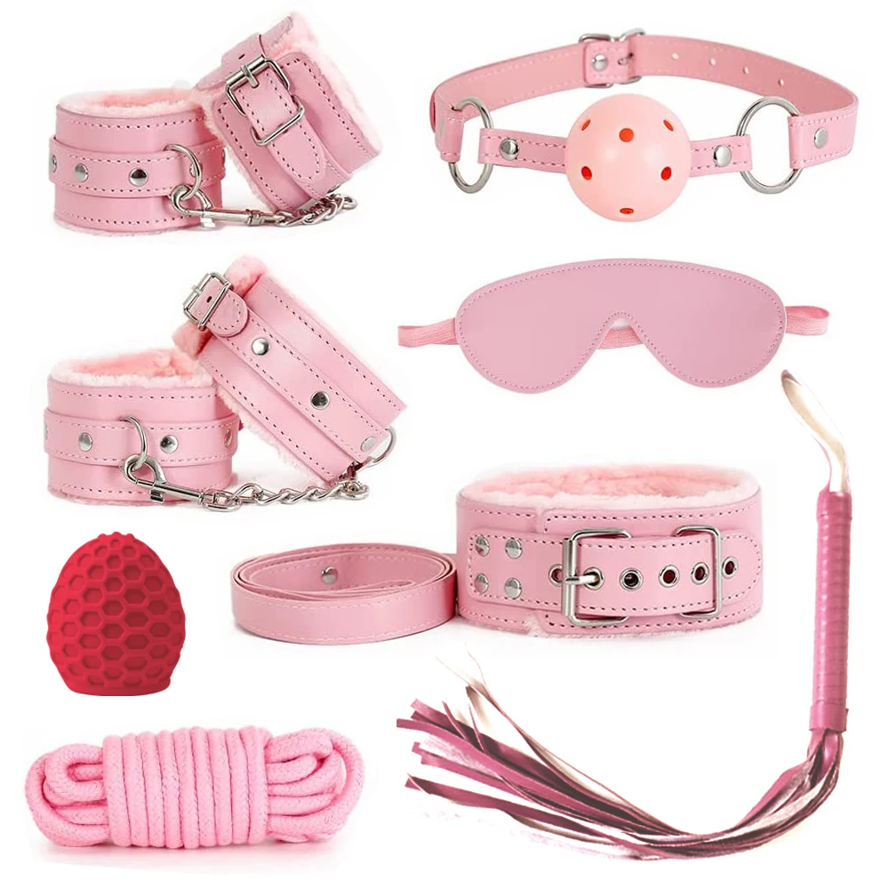 BDSM Bondage Restraint Set Sex Handcuffs Whip Anal Beads Anal Plug Bullet Butt Plug Vibrator S&M Fetish Sex Toy for Woman Adult