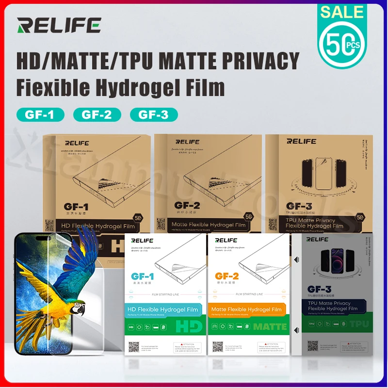 

RELIFE GF-1 GF-2 GF-3 Гидрогелевая пленка из ТПУ для станка для резки пленки Полноэкранное покрытие Защитная пленка для экрана без кода перезарядки