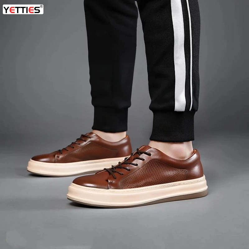 Zapatos de cuero de caballo lavados para Hombre, Zapatos de lujo de goma con cordones para Hombre, zapatillas de deporte de cuero informales a la moda para Hombre