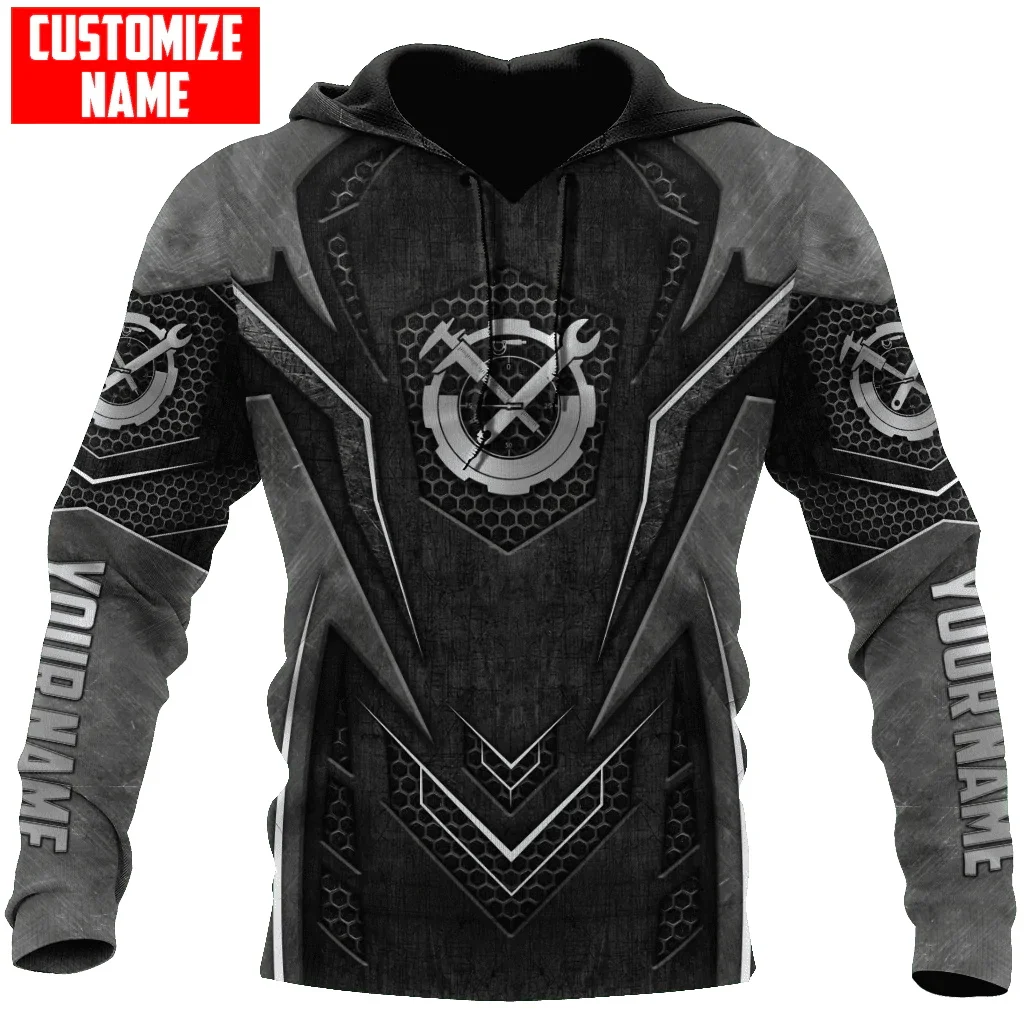 PLstar Cosmos Gepersonaliseerde Naam Monteur Metaal 3D Overal Bedrukt Heren Hoodie & Sweatshirt Unisex Casual Zip Hoodies DK540