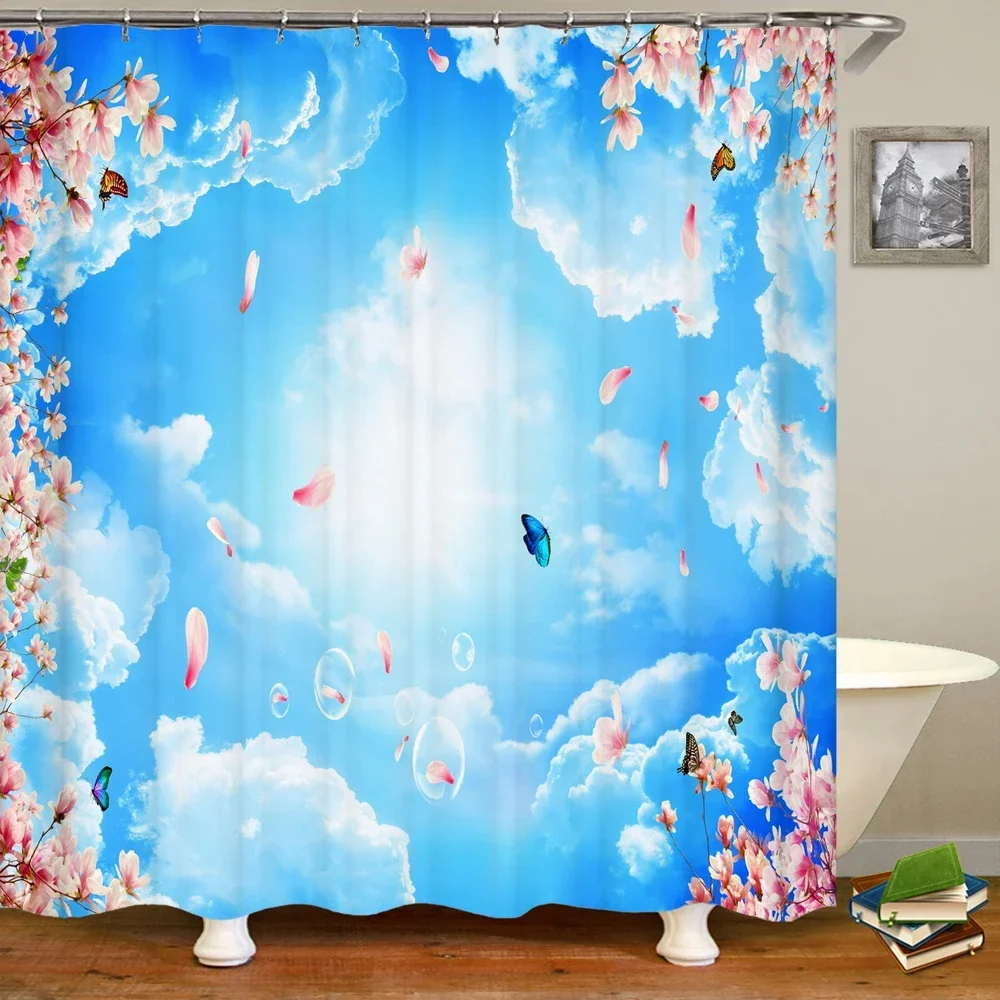 Sunny Sky Printed shower curtain natural Scenery bath curtain waterproof fabric bathroom curtain with Hook for home decor