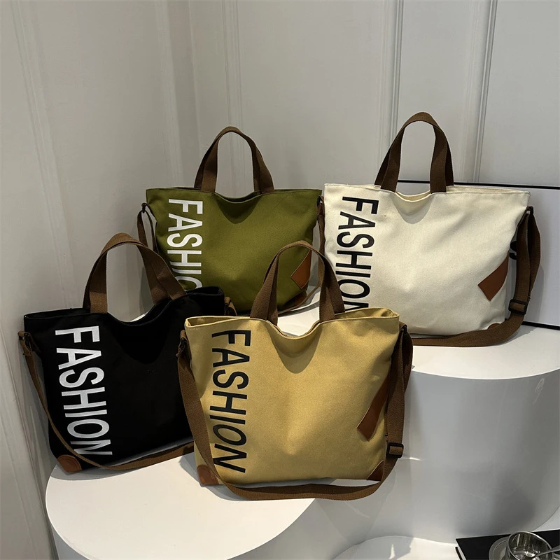 Portable Leisure Canvas Tote Bag Large Capacity Shoulder Crossbody Bag Student Class Commute Handbags