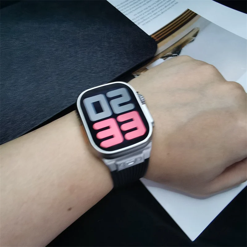 Soft Rubber Band for Apple Watch Series 9 45mm Ultra 2 49mm Band Silicone Loop Bracelet Correa for iWatch 8 7 se 3 6 5 4 42 44mm