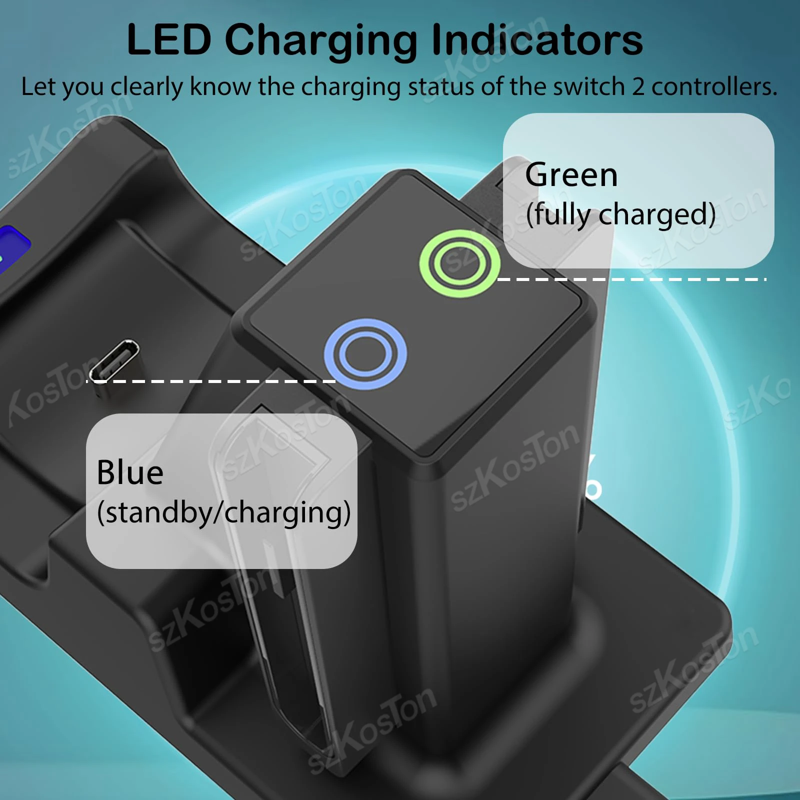 قاعدة شحن 3 في 1 لوحدة تحكم Switch 2 Pro JoyCon لـ Switch2 Joy-con 2 مع مؤشر LED وكابل الشاحن