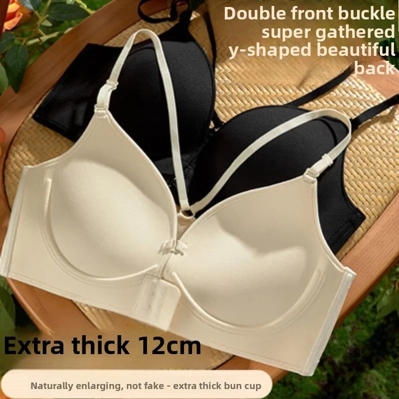 

Бюстгальтер с передней застежкой и эффектом пуш-ап, 12 см, экстремальный лифтинг, бесшовный, на косточках, с полным покрытием, для небольшой груди, с эффектом выравнивания спины