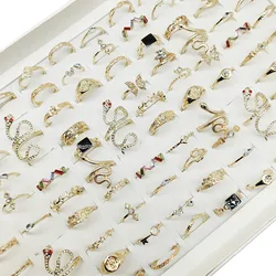 30pcs/Lot Wholesale New Mix Style Big Snake Finger Rings For Women Black Enamel Cutout Butterfly Star Cute Flower Jewelry Gifts