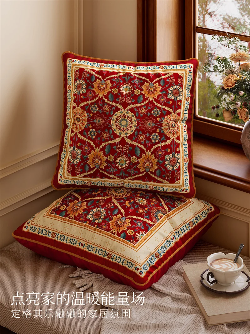 Asia Velvet Cushion Cover Red Luxury Velvet Pillowcase Shell Chinese Style Floral Bird Vintage Home Decoration for Living Room