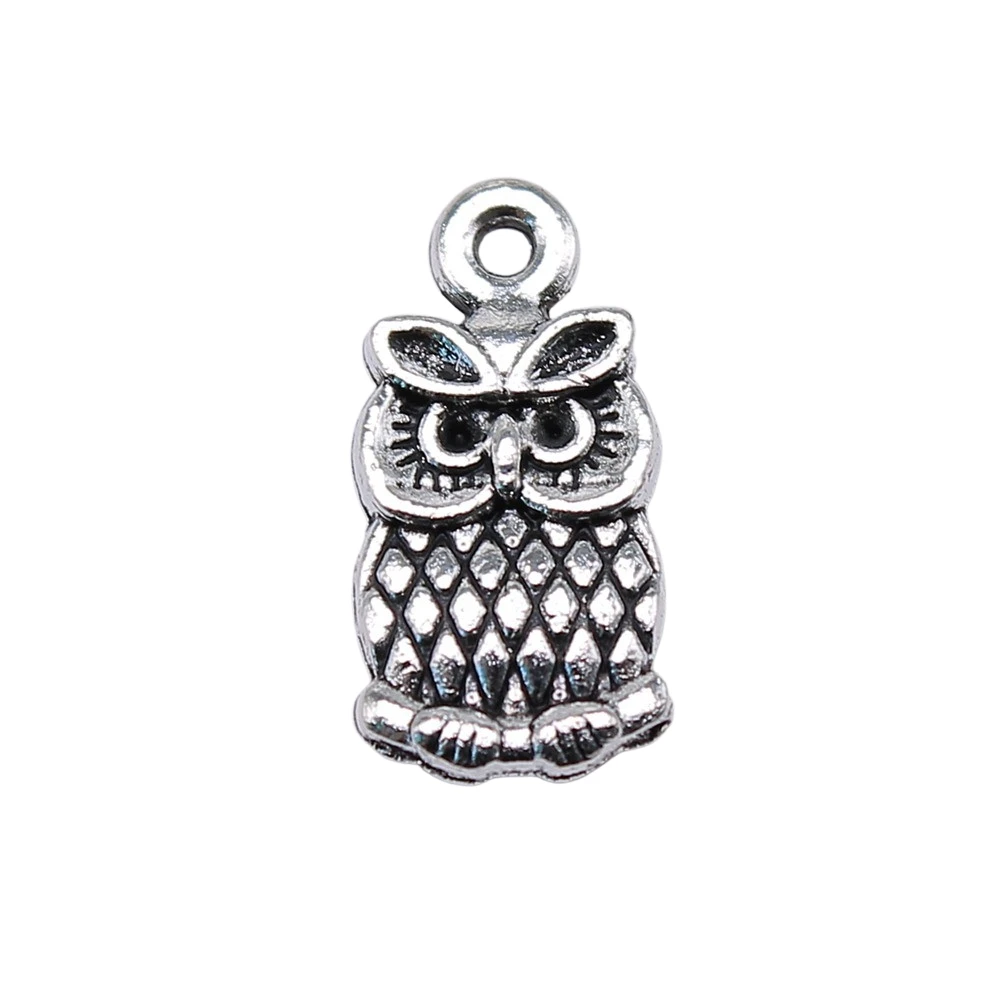 WYSIWYG 20pcs 15x7mm 2 Colors Antique Silver Color Antique Bronze Small Size Owl Charms Small Owl Charms Double Sided Owl Charms