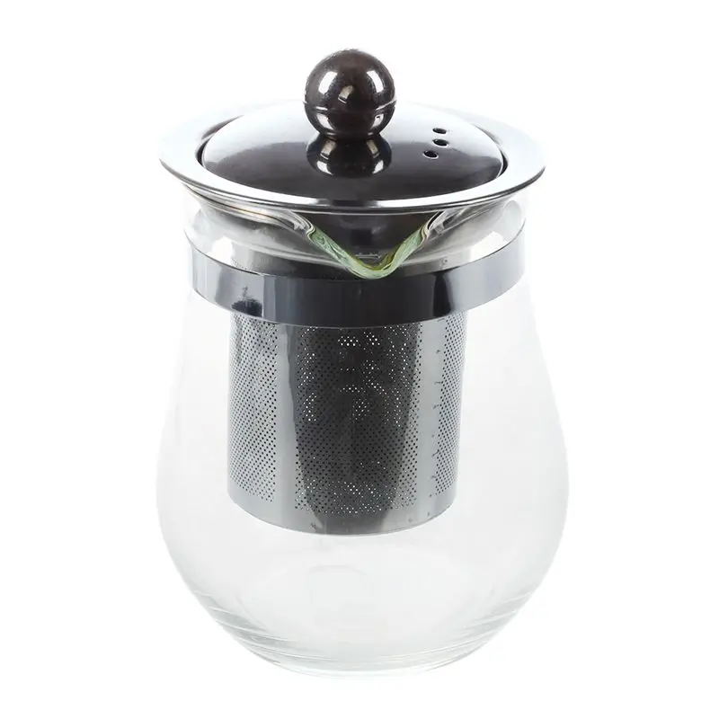 350mL Heat-resistant Clear Glass Teapot Stainless Steel Infuser Flower Tea Pot