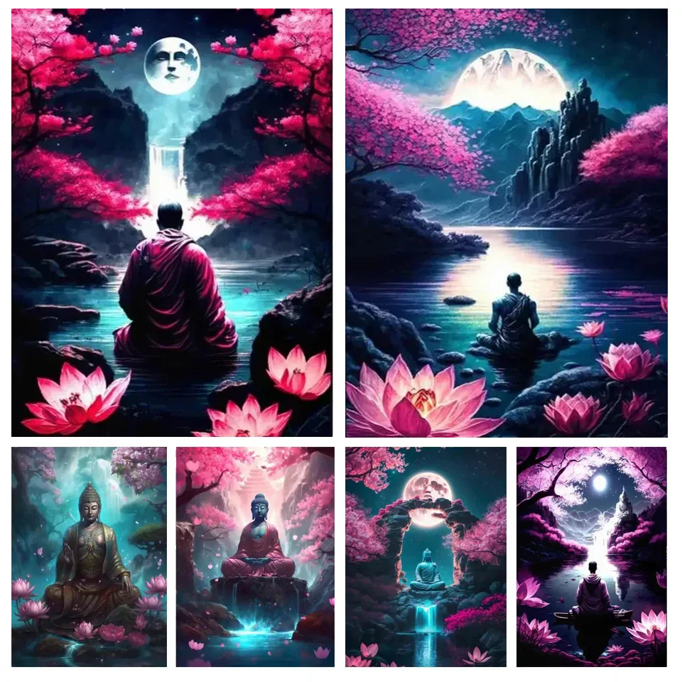 Diy Full Drills Mosaic Art Moon Buddha Meditation Diamond Painting New 2024 Landscape Buddhism Rhinestone Embroidery Picture