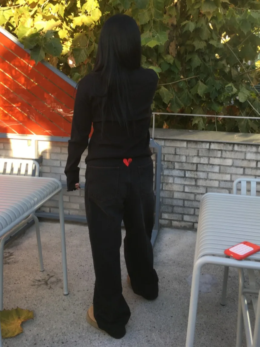 Rétro américain Ba coeur imprimé ample jambe large jean décontracté pantalons longs femmes Chic automne hiver Denim pantalon Fem Faion