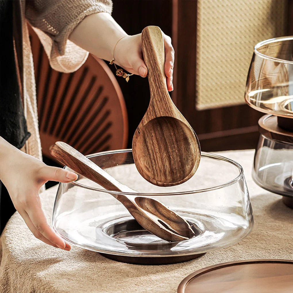 

Стеклянная салатница с деревянной подставкой, креативная, устойчивая к ржавчине, для фруктов, закусок, попкорна, орехов, хранения, сервировочная кухонная чаша