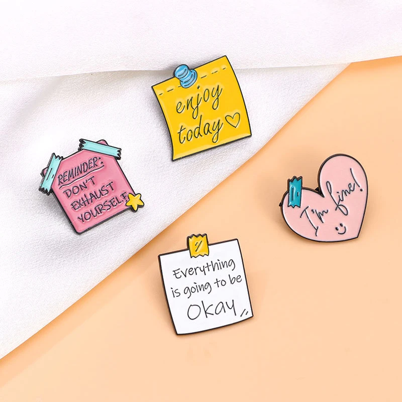 Happy First Day Of School Enamel Pins Happy Today Memo Cat Rabbit Lucky Spray Metal Brooch Badge Trendy Cute Lapel Jewelry Gift