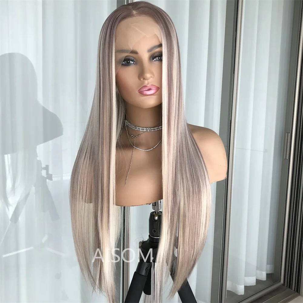 Long Straight Lace Frontal Wig High Quality Synthetic Lace Wig for Women 13x4 Highlight Blonde Lace Front Wig Preplucked