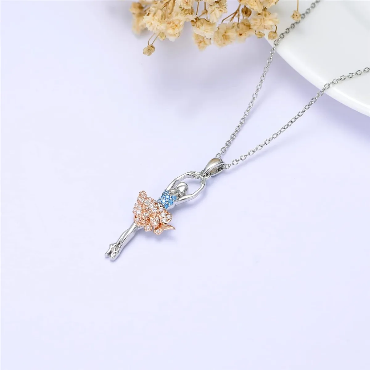 Exquisite Ballet Girl Colorful Rhinestone Pendant Necklace for Women Elegant Women Party Jewelry Accessories Girl Birthday Gifts