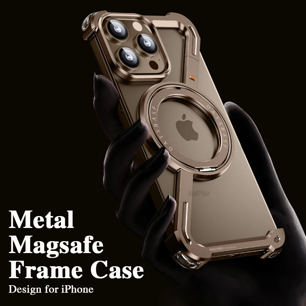 

Luxury Aluminum Alloy Frameless Magsafe Phone Case for IPhone 16 Pro Max Metal Z Style Holder Heat Dissipation Shockproof Cover