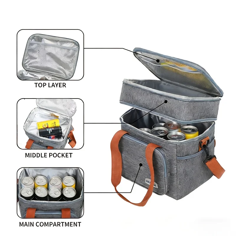 1pc Double-Layer Insulated Bag, Thickened Aluminum Foil Shoulder Bag, Lunch Bag; Non-Food Contact, Non-Food Contact