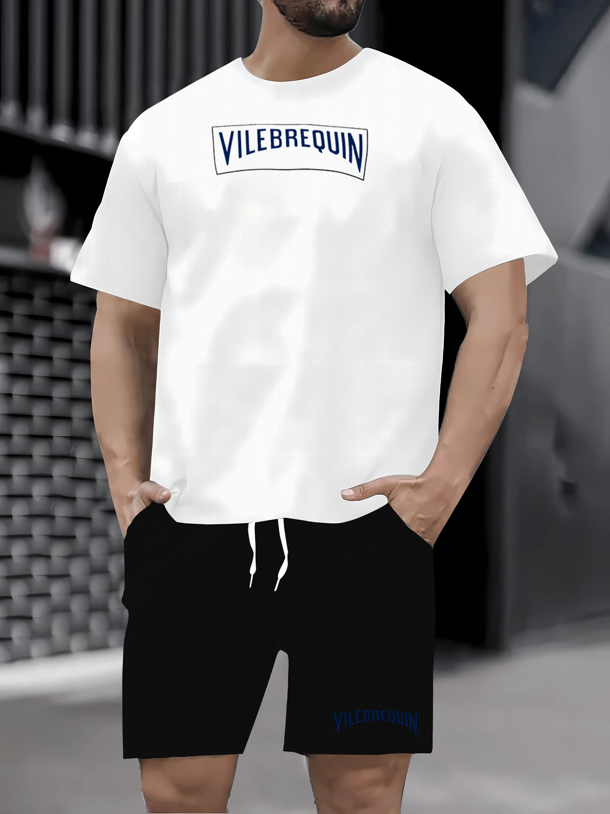 

Conjunto de shorts estampados masculinos, camisa de manga curta respirável, corrida casual e roupas esportivas de fitness ao ar