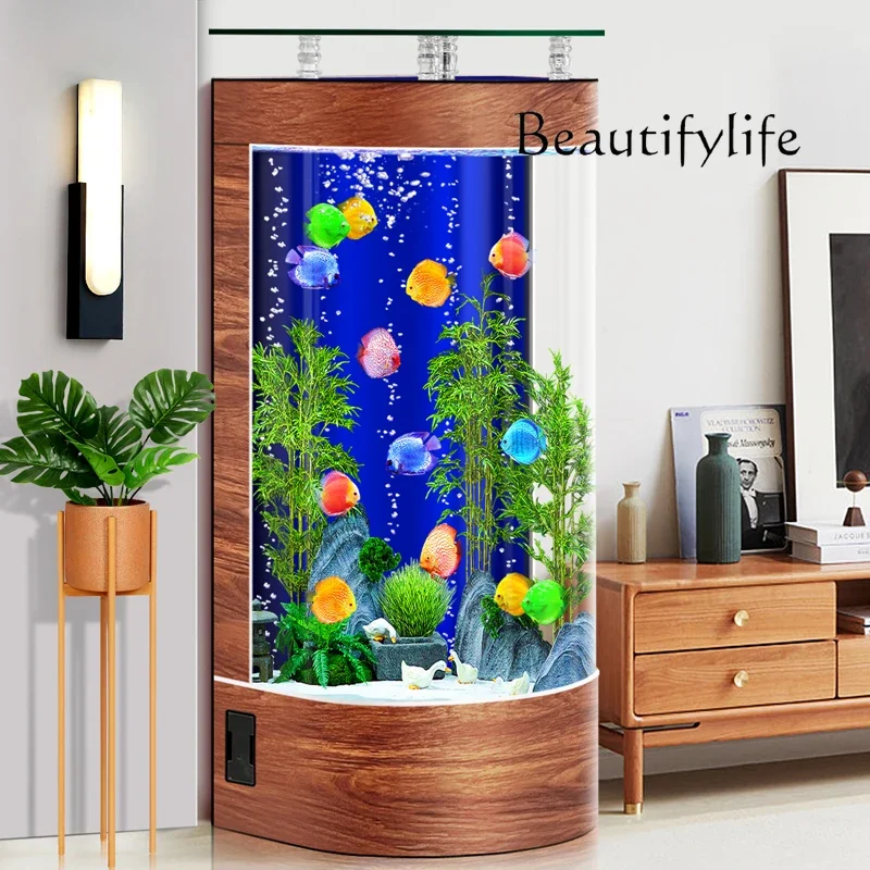 NV Semi-cylindrical fish tank living room small back filter floor new ecological self-circulation W