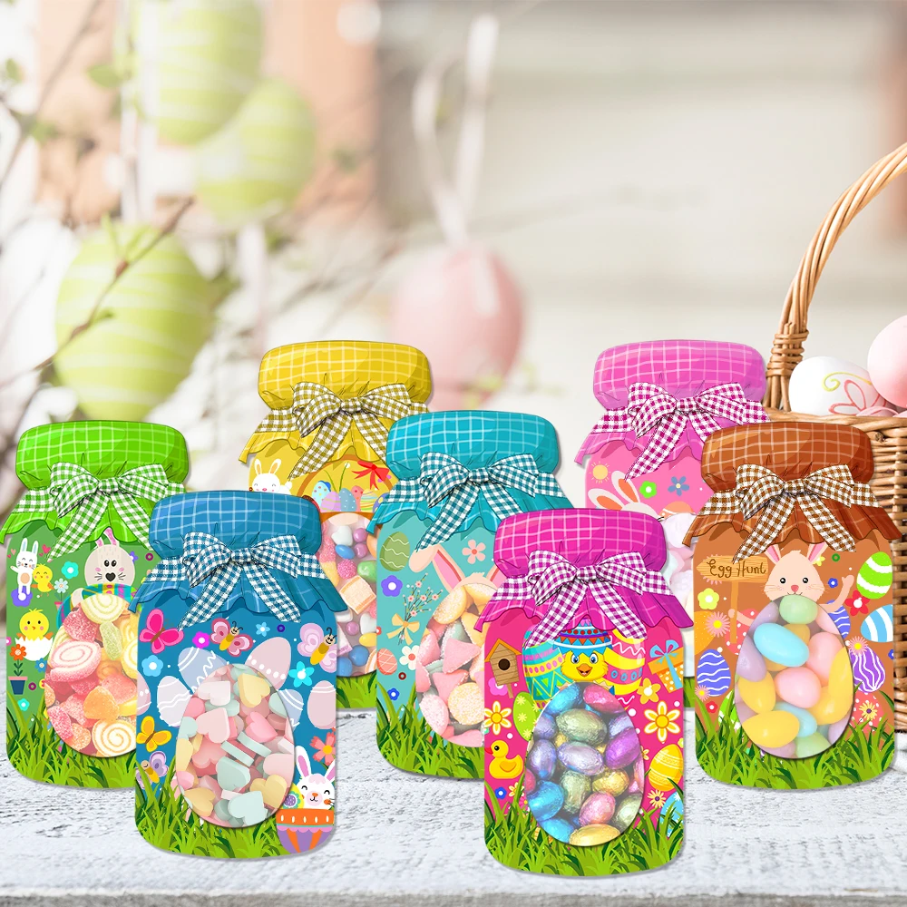 9/18pcs Happy Easter Drift Bottle Greeting Card shape Candy Gift Bags cute Bunny Egg printed Cookie Snack Packaging Decor