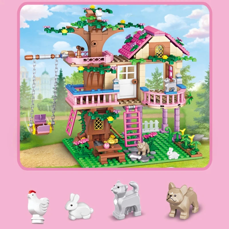 Dream City Friendship Tree House Princess Castle Building Blocks Street View Girls Series Gifts House Bricks Assembled Toys Kid