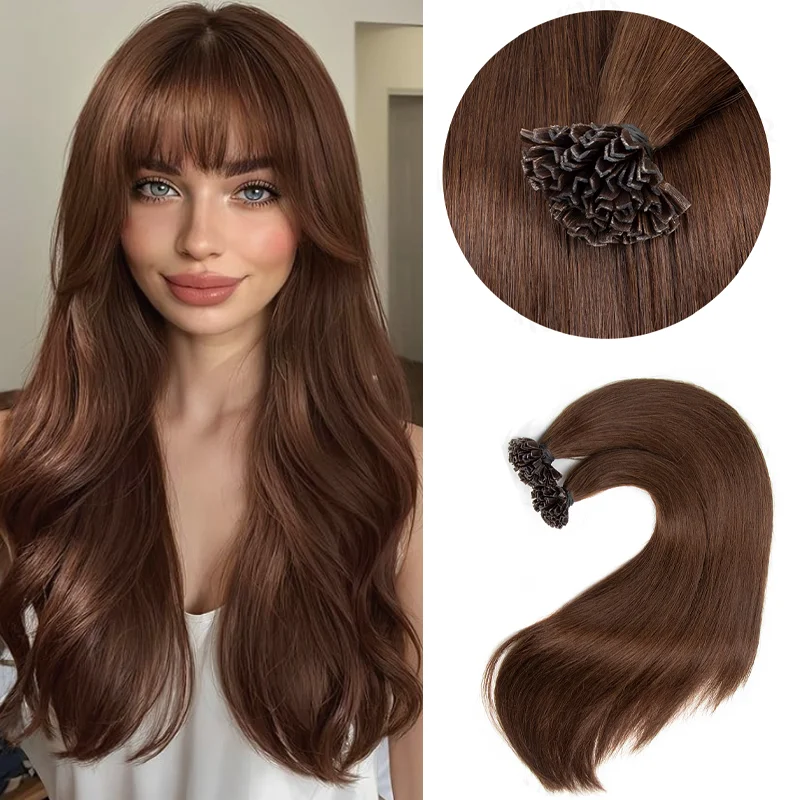 Extensions de cheveux à la kératine Hot Fusion, sans nœuds, cheveux humains Remy, design à pointe en K et en V, paquet de 30g, plusieurs longueurs, pour une extension de cheveux naturels et un gain de volume.