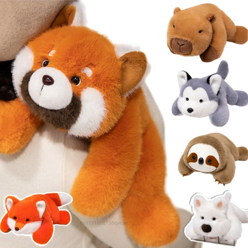 High Quality Cute Fluffy Lying White Terrier Dog Plush Toys Stuffed Wild Animals Soft Cuddle Raccoon Capybara Sloth Plushie Gift