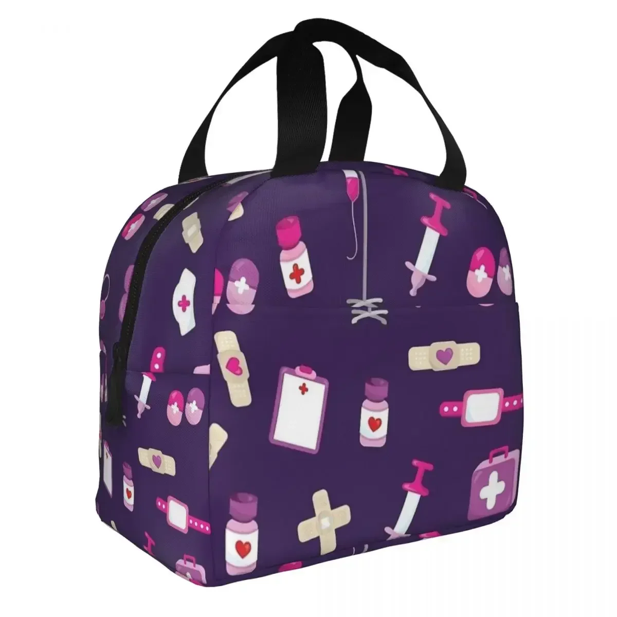 Cute Hospital Medical Pattern Nurse Insulated Lunch Bag Lunch Container Cooler Bag Tote Lunch Box College Picnic Girl Boy