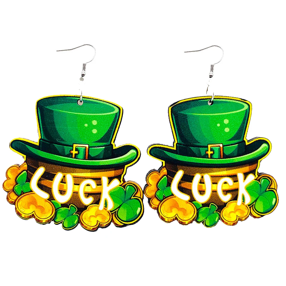 New St. Patrick's Gnomes Wooden Earrings Clover Hat Green Jewery 2024