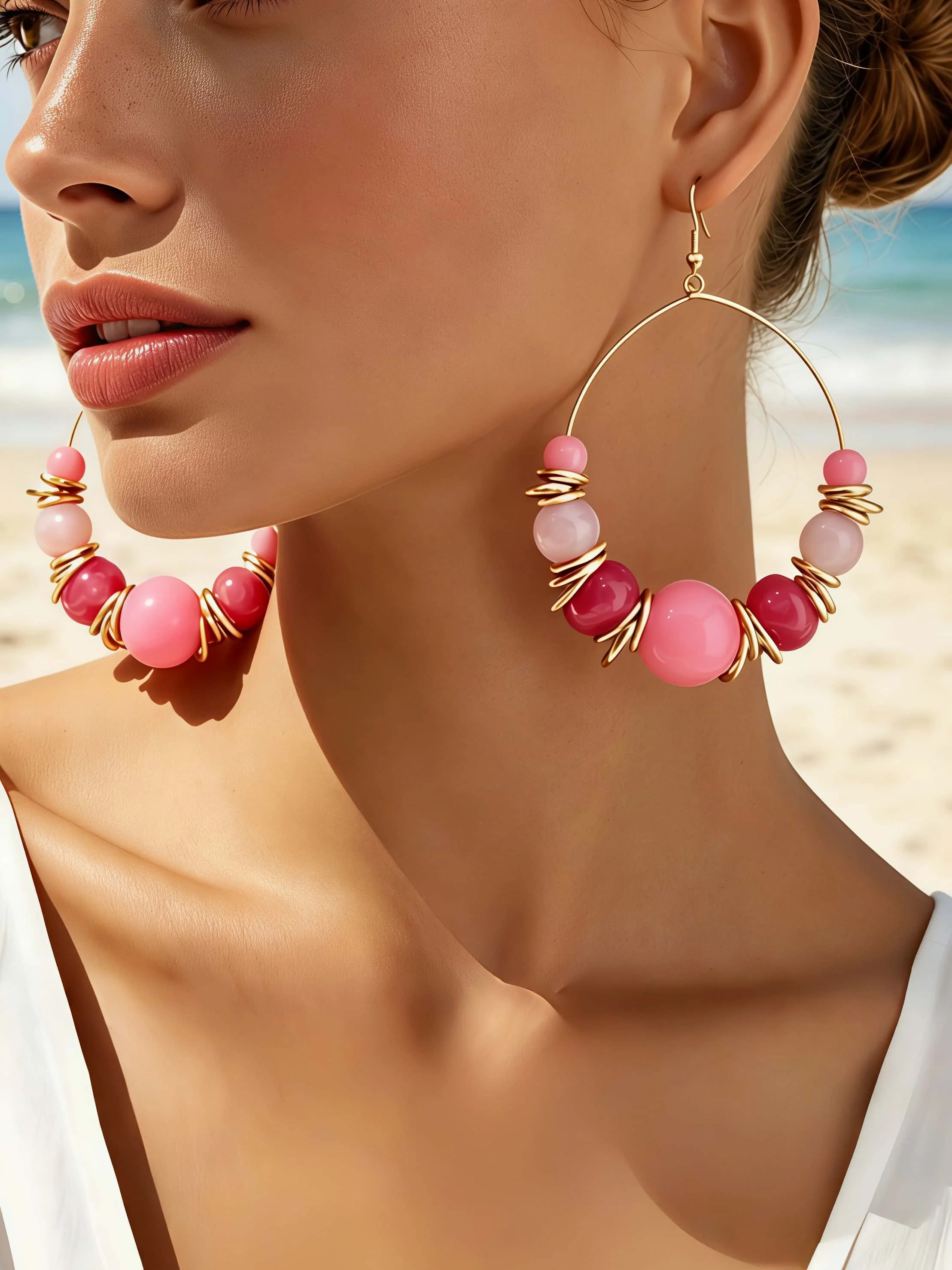 Large Bead Hoop Earrings - Image 3