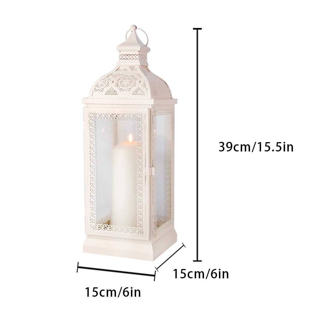 Metal Candle Holder Rustic Candle Lantren White Hanging Lantern Candlestick Lantern for Living Room Wedding Party Home Decor