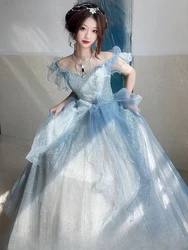 Princess style evening dress haute couture for women 2024 new student day adult ceremony art exam blue banquet fairy charm