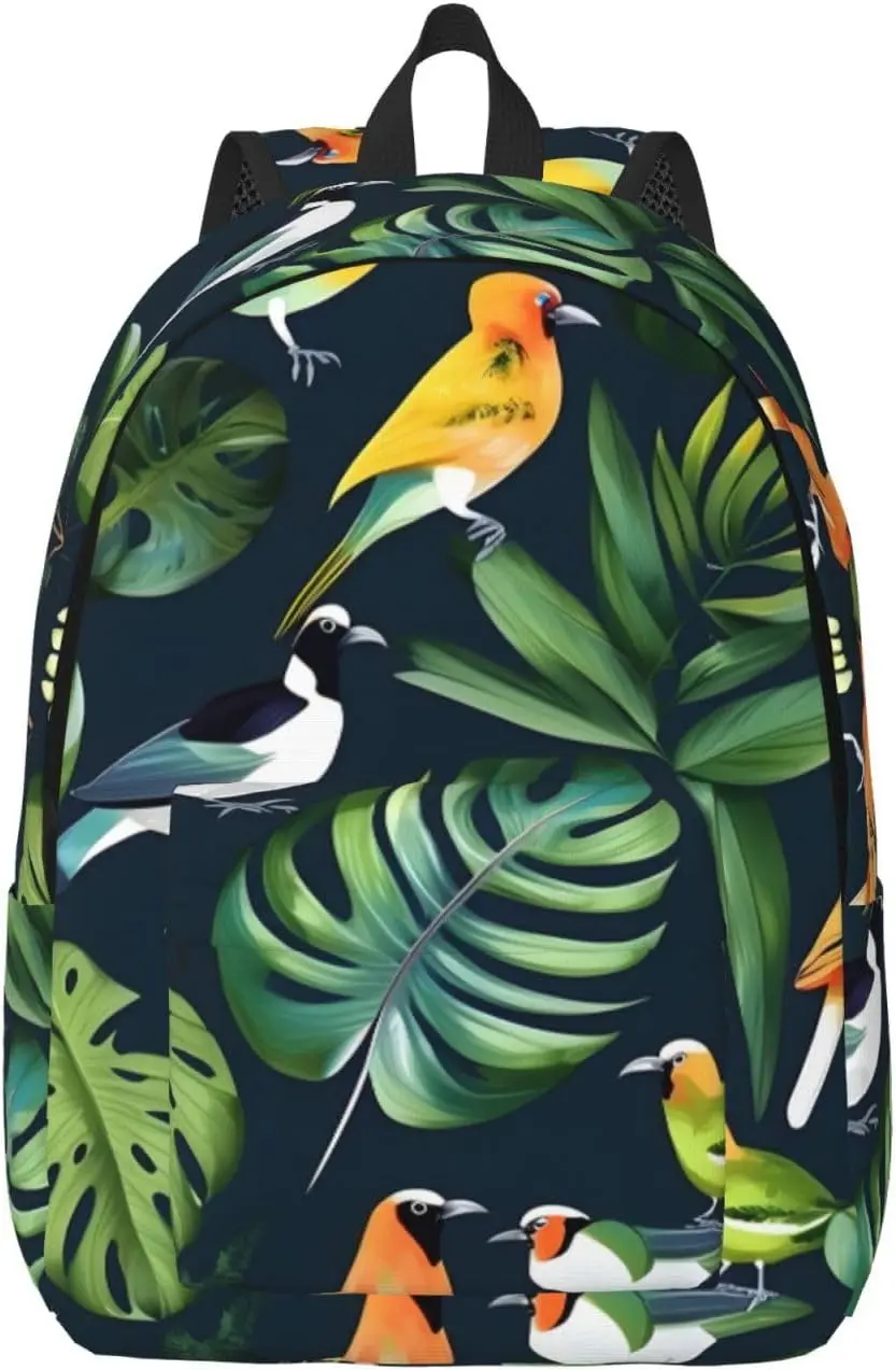 

Рюкзак для ноутбука с принтом листьев тропических птиц для женщин, дорожная парусиновая сумка для книг для мужчин, уличная мода, повседневный рюкзак