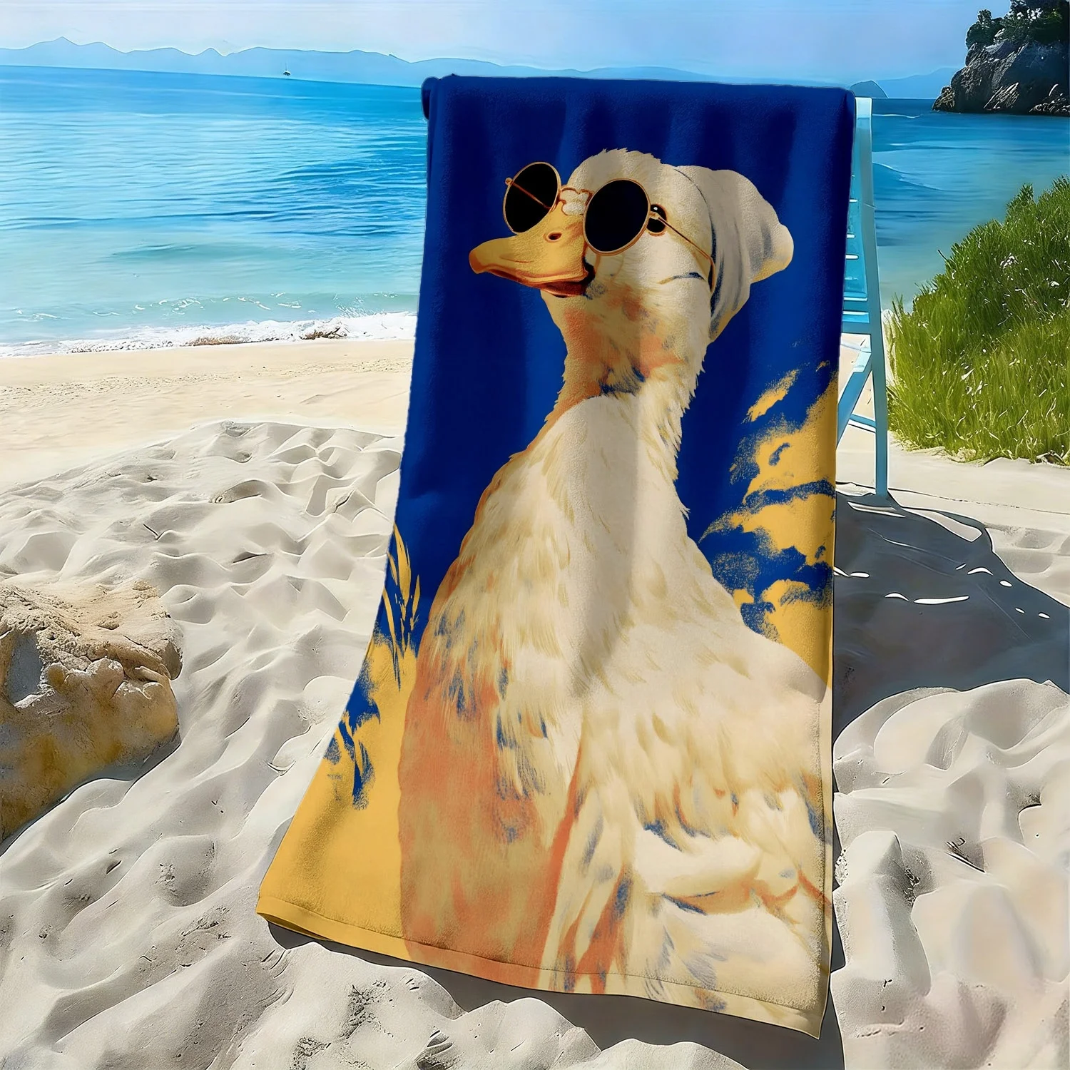 

Wearing sunglasses, trendy duck polyester microfiber beach towel is highly absorbent, suitable for swimming and beach outings