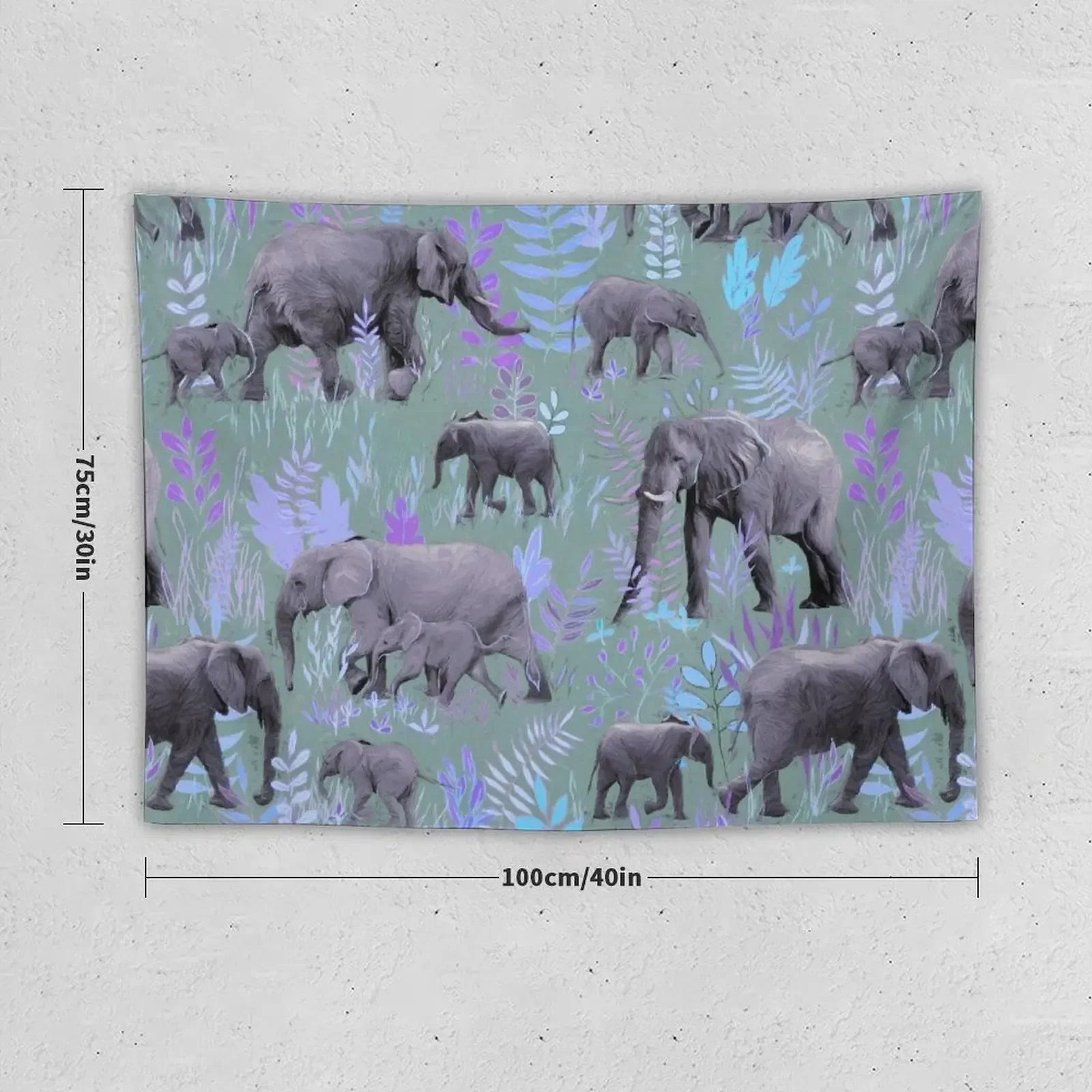 Sweet Elephants in Purple and Grey Tapestry Room Ornaments Kawaii Room Decor Tapestry