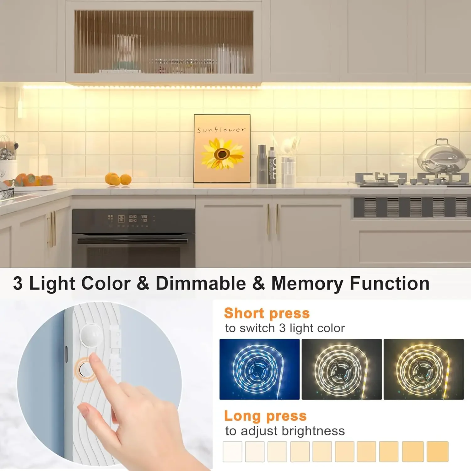 Taśma LED z czujnikiem ruchu XIAOMI, 4M, 3 kolory, lampka nocna, bateria 2000mAh, ładowalna, do pokoju, łóżka, kuchni, szafek.