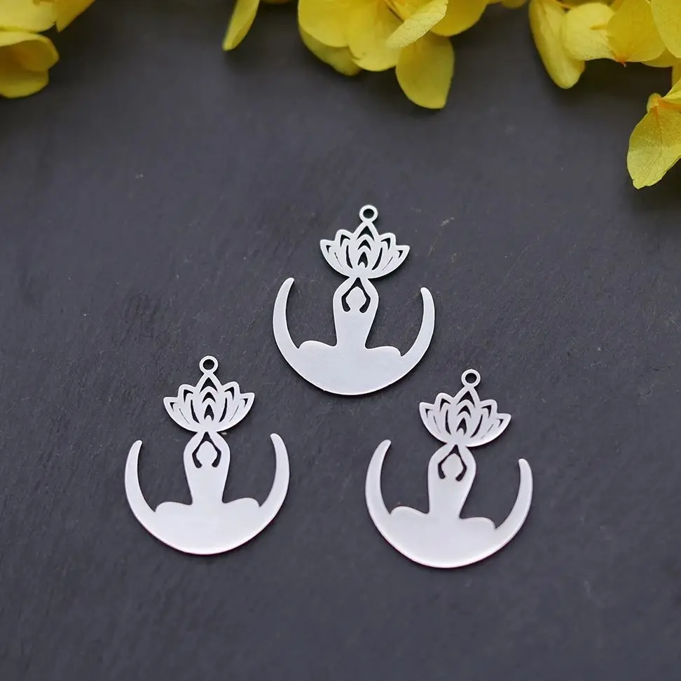 

3pcs Classic Lotus Flower Yogo Buddha Pendant Charms for Jewelry Making Bracelets Earring Amulet Stainless Steel diy Accessories
