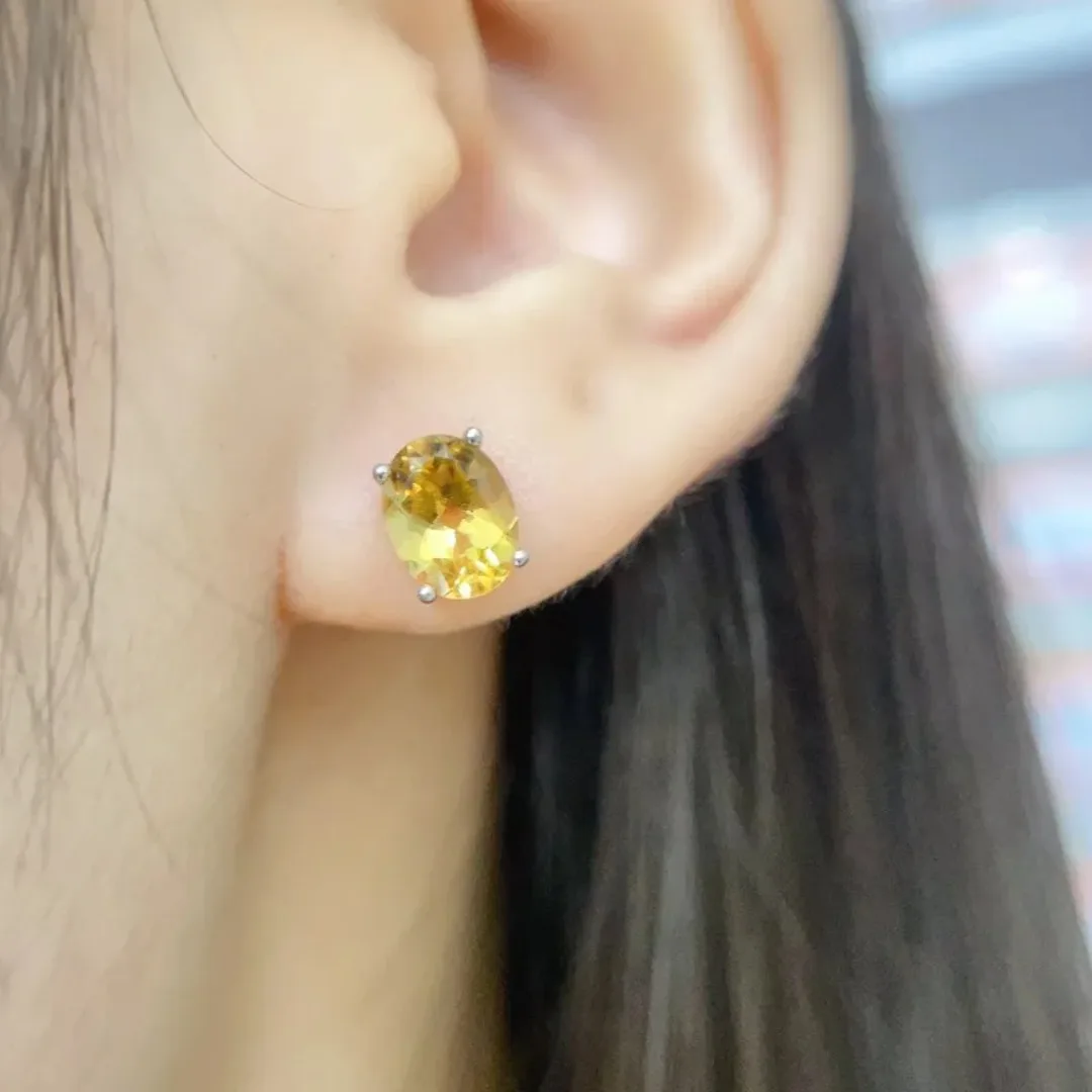 5*7mm Natural Yellow Citrine 925 Sterling Silver Stud Earrings for Women Personality Fashion Luxury Gem Jewelry Gifts