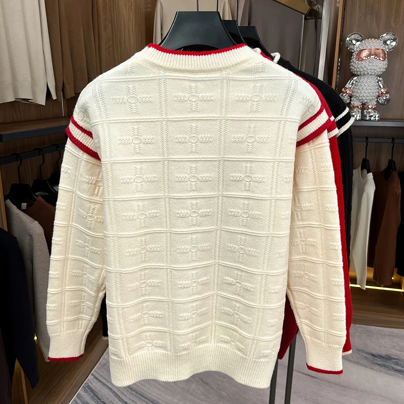 New High quality Men's Autumn long sleeves Knitting Sweater Round neck Jacquard Keep warm Underwear Pullover Men's clothing tops