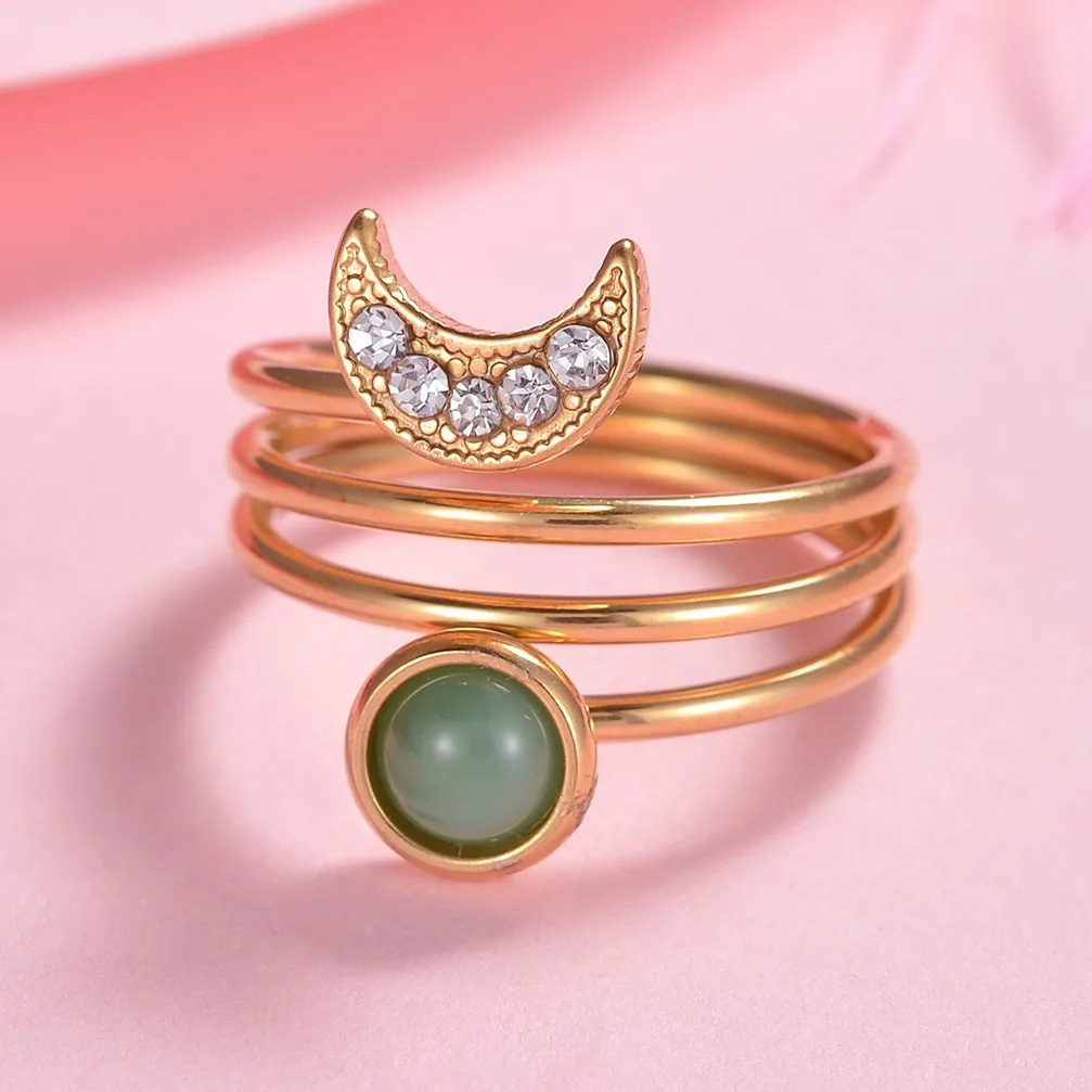 Silver Round Full Zircon Moon Adjustable Rings For Women Gold Plated Boho Opening Rings Wedding Jewelry Birthday Gift