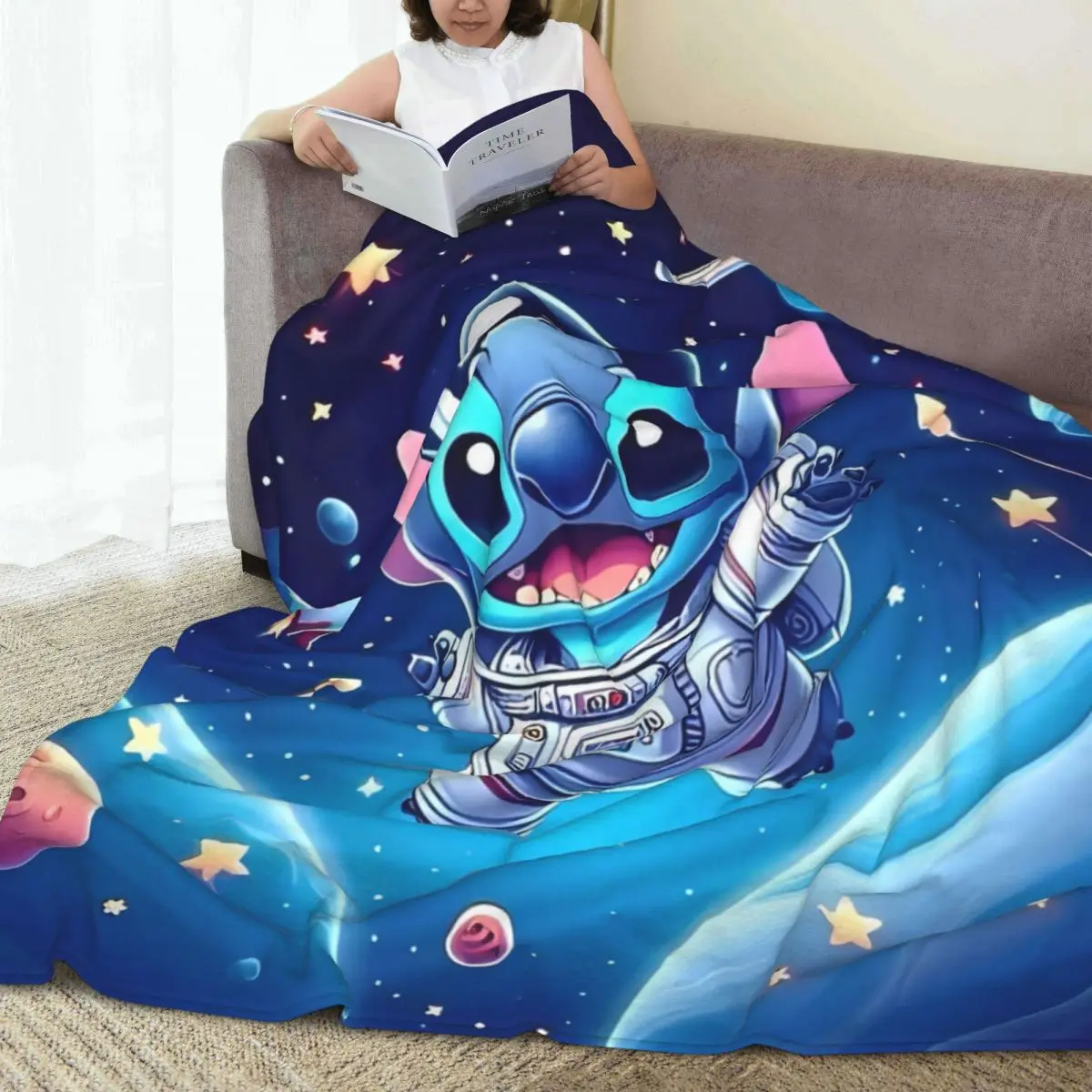 Stitch Angel Miniso Flannel Blanket Soft Warm Throw Blanket for Bedroom Decorative Travel Office Picnic Bedspread Sofa Bed Cover